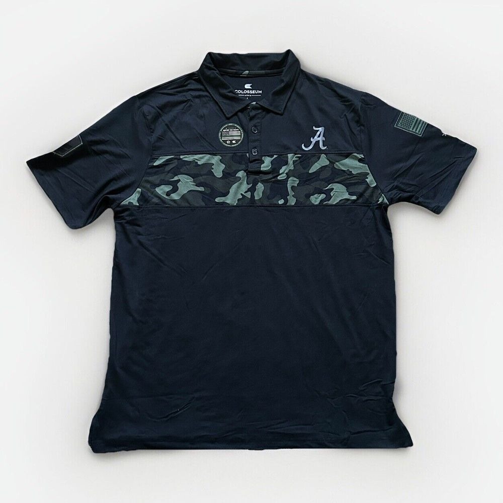 Colosseum Black Camo Alabama Crimson Tide OHT Military Appreciation Polo Large